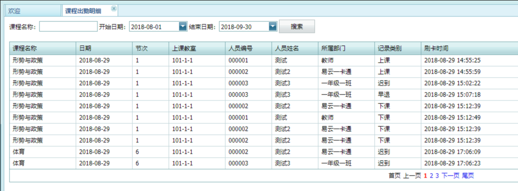 课程出勤明细