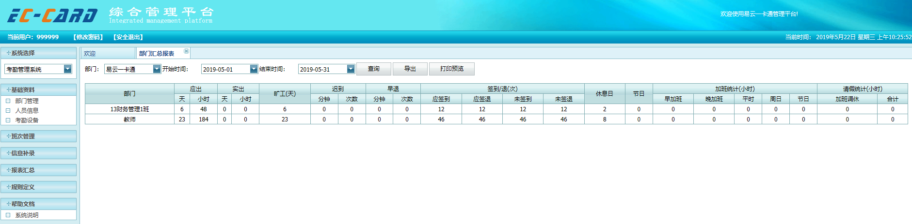 部门汇总报表